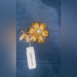 Kenneth Jay Lane Gold with Pearl and Crystal Center Flower Pin